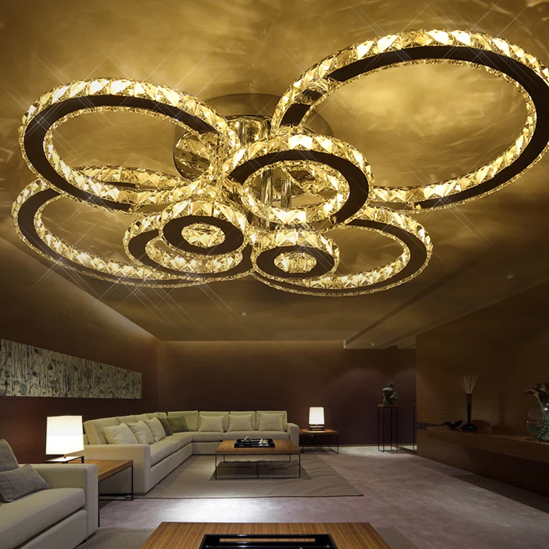 

Crystal modern led ceiling lights for living room bedroom Circle Rings Cristals avize Indoor Lec Modern Ceiling Lamp Fixtures