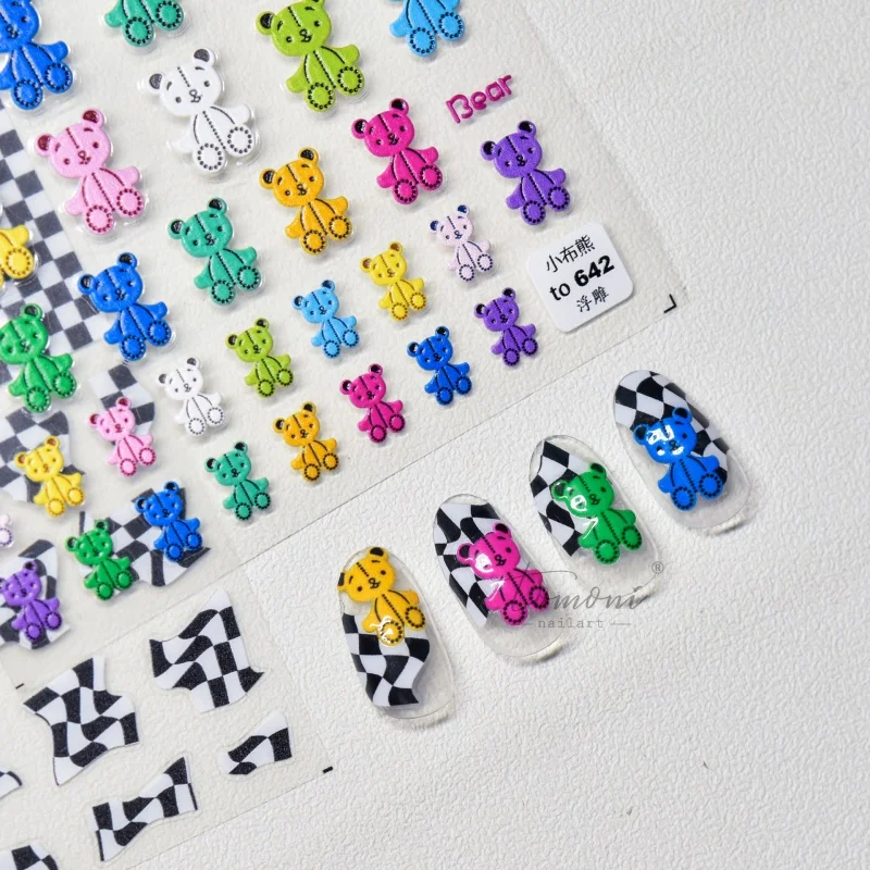 

[Meow.Sensei] Relief 642 Season Hot Style Adhesive Cute Nail Stickers Klein Blue Nail Stickers Small Cloth Bear