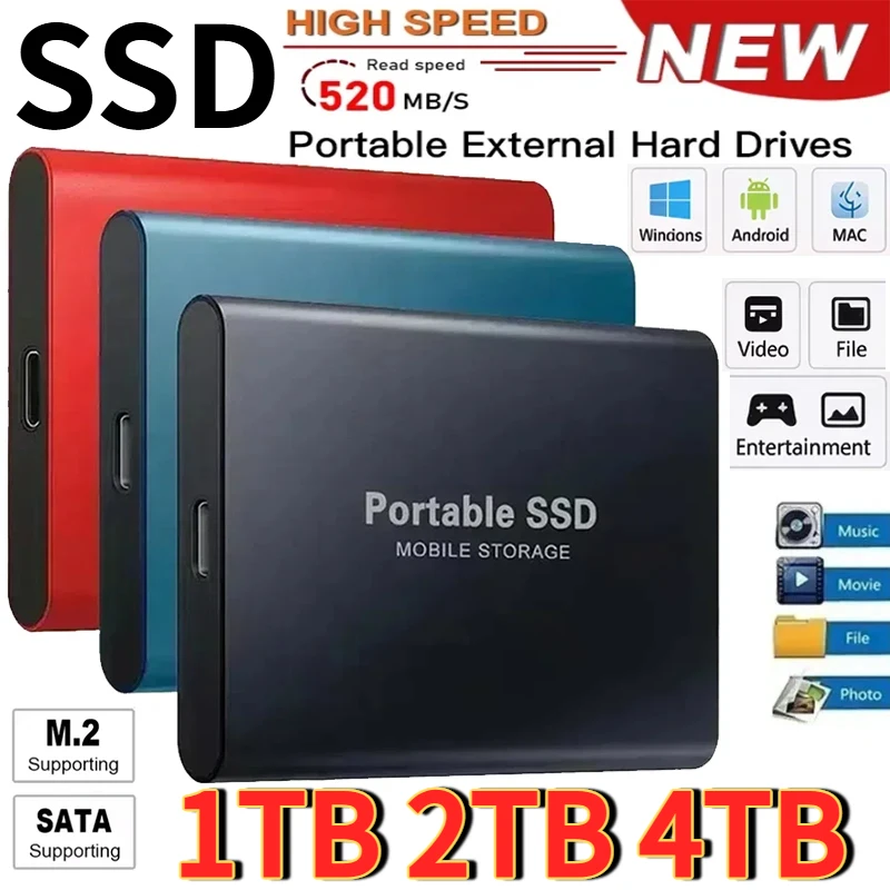 SSD แบบพกพา 16TB ฮาร์ดไดรฟ์ภายนอกของแท้ USB 3.1 Type-C ความเร็วสูง ดิสก์โซลิด 2TB 4TB สำหรับเก็บข้อมูลจำนวนมาก สำหรับโทรศัพท์/แล็ปท็อป/แมค/พีซี 1