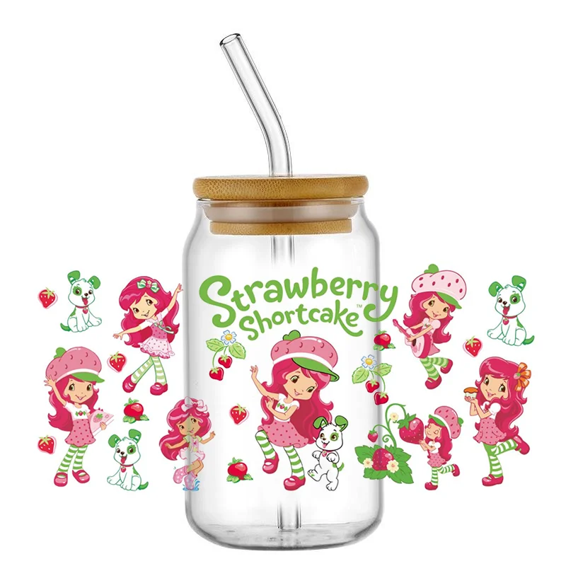 16oz UV DTF Cup Wrap 30 types of cartoon strawberry girls pattern DIY Logo Sticker