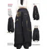 American Leopard Print Patchwork Wide Leg Loose Fit Workwear Jeans Women's Mid Waist Straight Leg Pants Autumn New Arrival