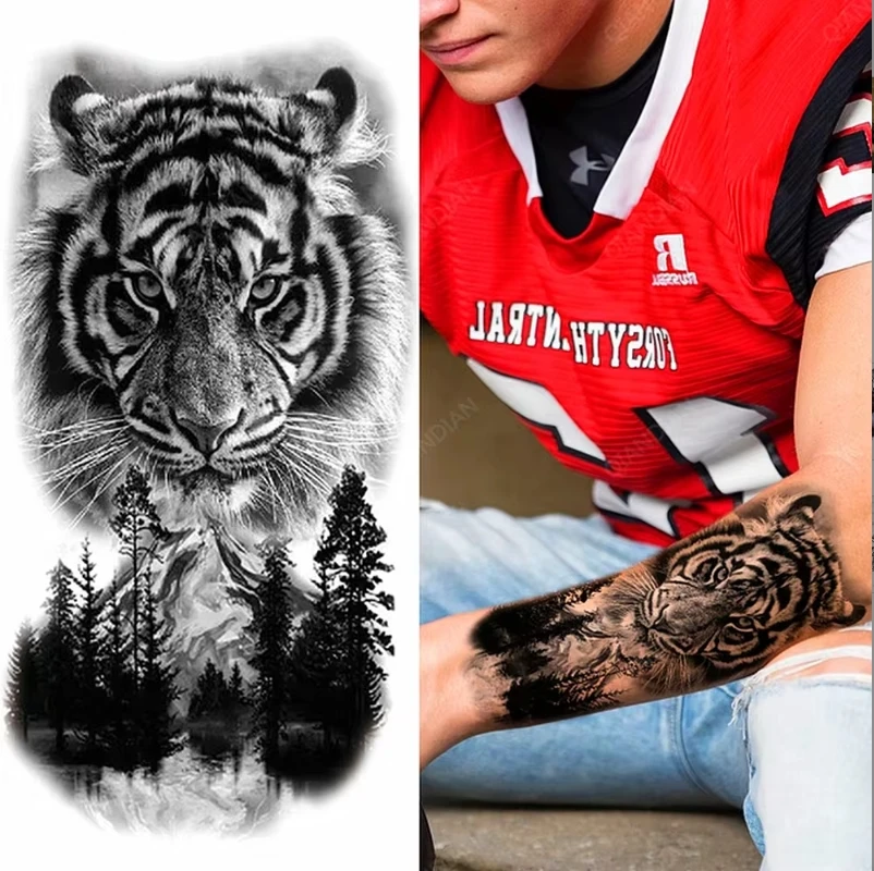 Waterproof Disposable Tattoo Sticker Wolf Head Totem Arabic Text  Paper Men and Women Arm Tattoo Sticker Paper