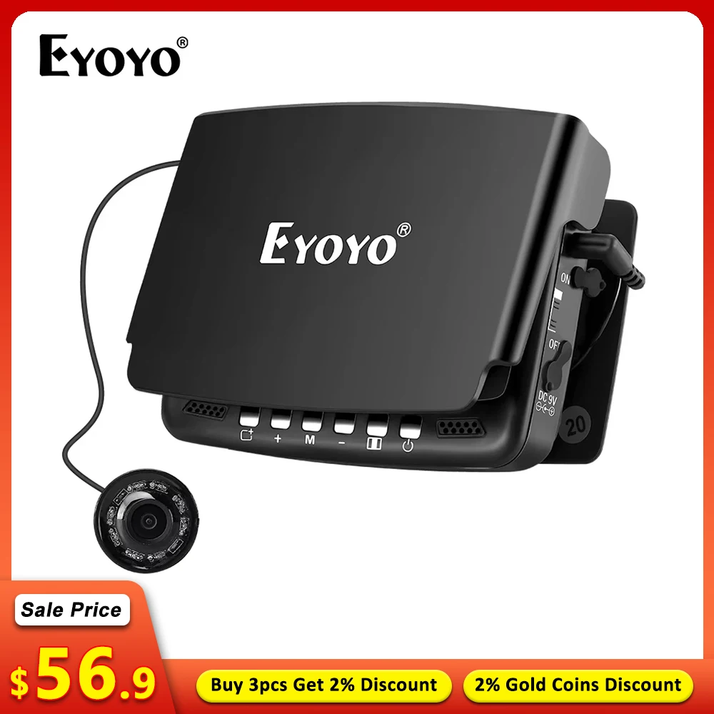 Ice Fishing Detector EF43A 4.3 Inch 1000TVL Underwater Fishing Camera DVR Function 8pcs Infrared Lights Off/On 15M/20M/25M Eyoyo fish finder