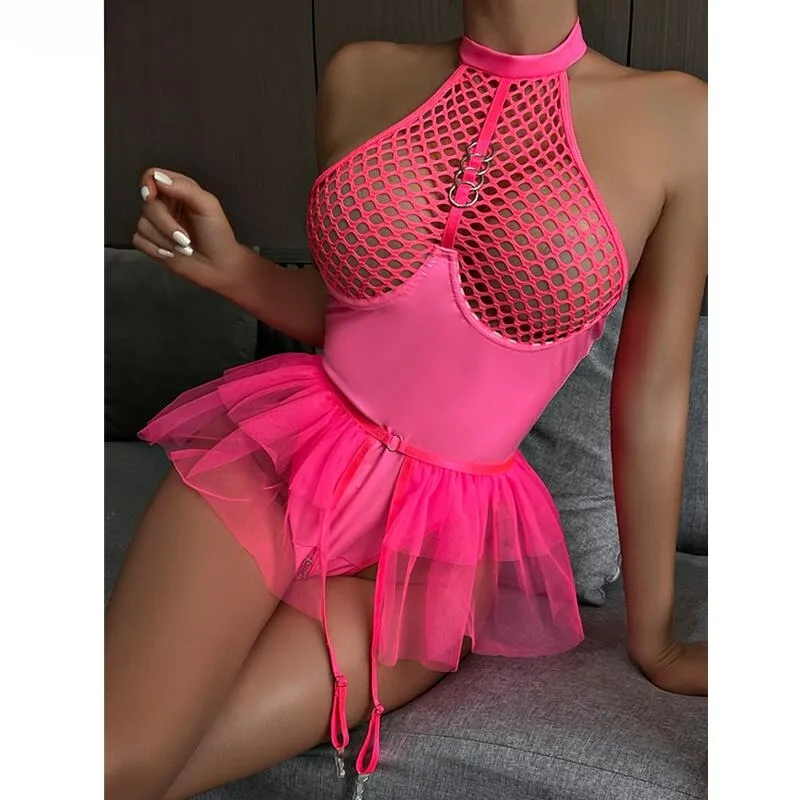 

Сексуальное женское нижнее белье из искусственной кожи, открытое эротическое боди, колготки из искусственной кожи с лоскутным вырезом, сетчатая оборка