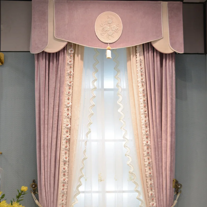

Curtain for Living Room Bedroom Study Pink Light Luxury French Flannel Atmospheric Chenille Customization Luxury