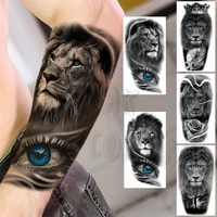 Realistic Lion Eyes Arm Temporary Tattoos For Women Adult Men Lion Compass Crown Cross False Tattoo 3D Waterproof Tattoo Sticker 1