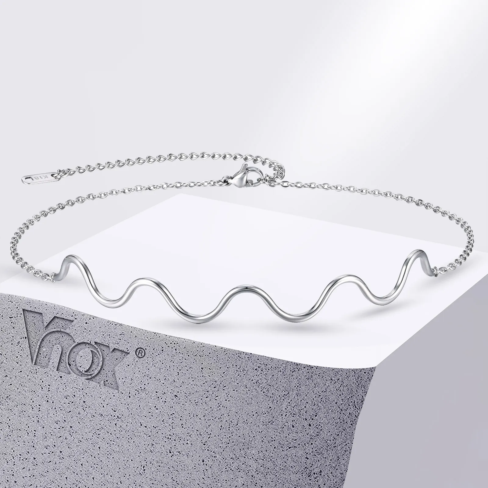 Vnox wasserdichte Wellen-Halsketten aus Edelstahl für Damen und Mädchen, einfacher verstellbarer Kragen aus Metall, modisches Geschenk für Sie