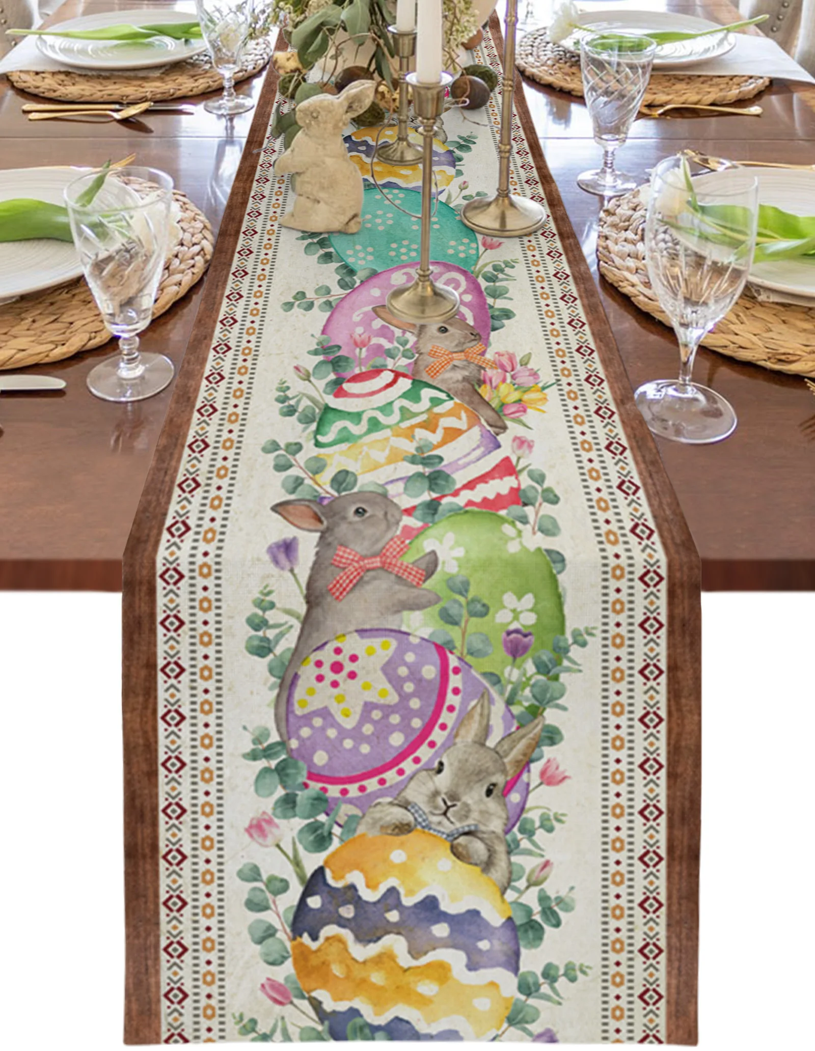 

Easter Spring Plant Flowers Rabbit Eggs Table Runner Wedding Decor Table Mats for Dining Table 2023 Decoration Table Cover