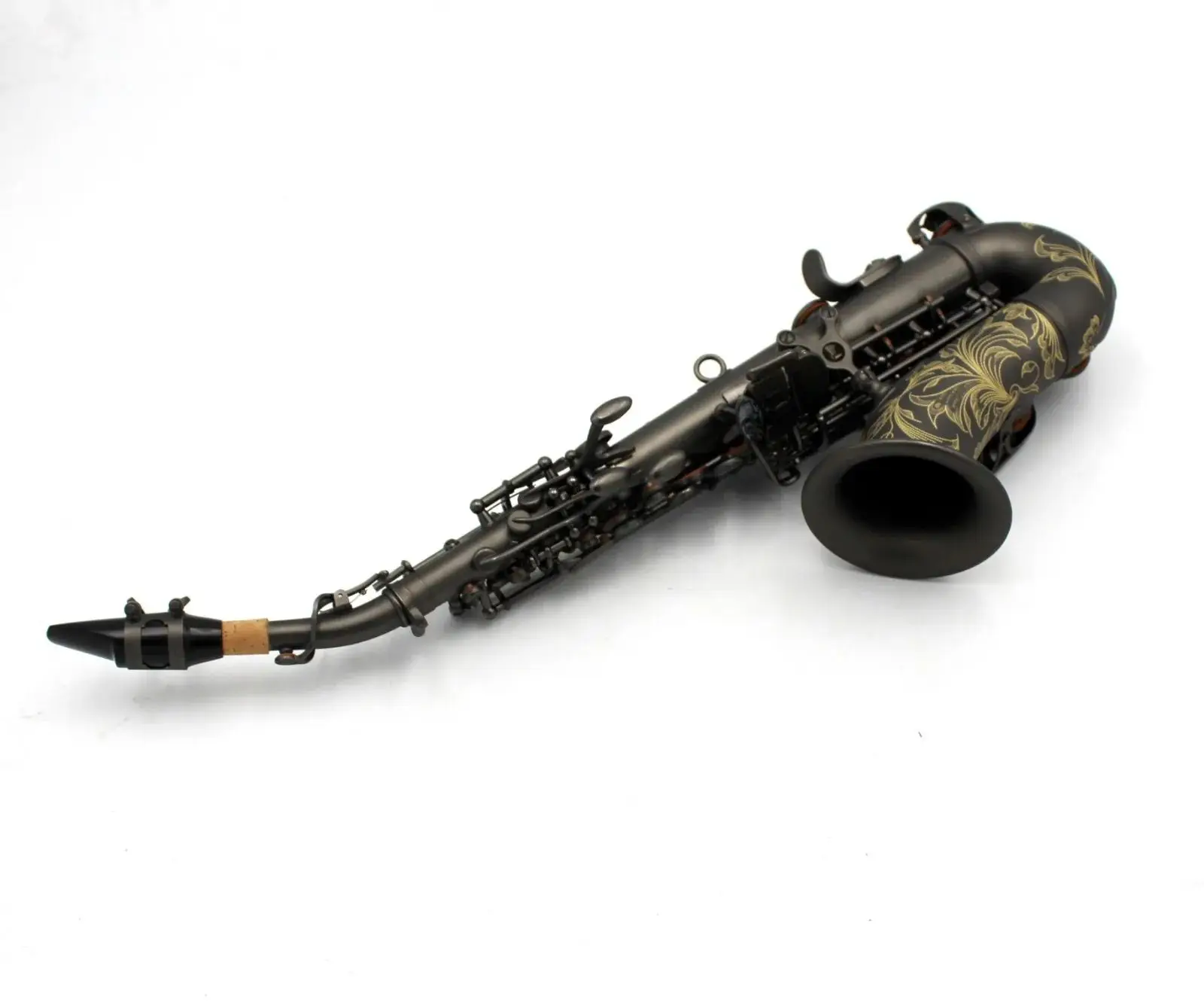 Pro Music Matt black plated curved soprano saxophone with engravings