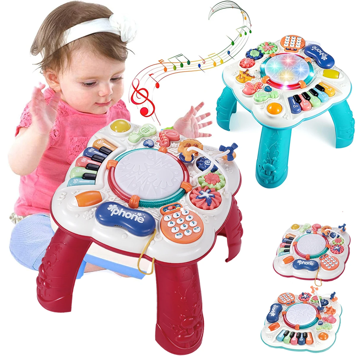 Mesa de actividades para bebés, juguetes musicales, juegos de fabricante de sonido para bebés, juguetes sensoriales, movimiento multifuncional, juguetes educativos de desarrollo