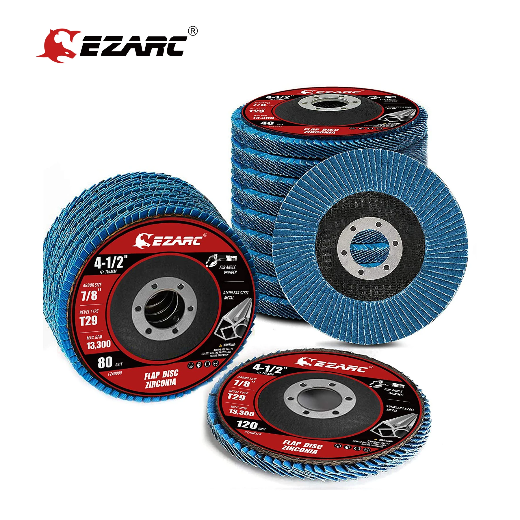 Ezarc Flap Disc 10/20pcs,115mm T29 Zirconia Abrasive Grinding Wheel,40