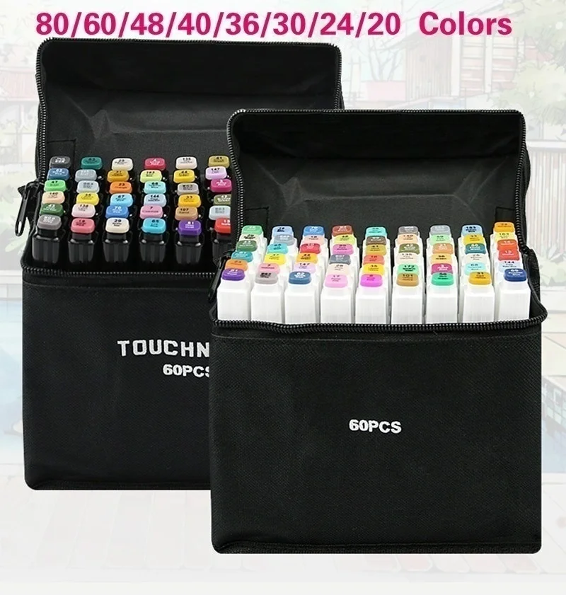 120/80/60/40/30/24 Colors Marker Pens with Double Tips for Drawing Coloring Sketching Markers Painting Manga
