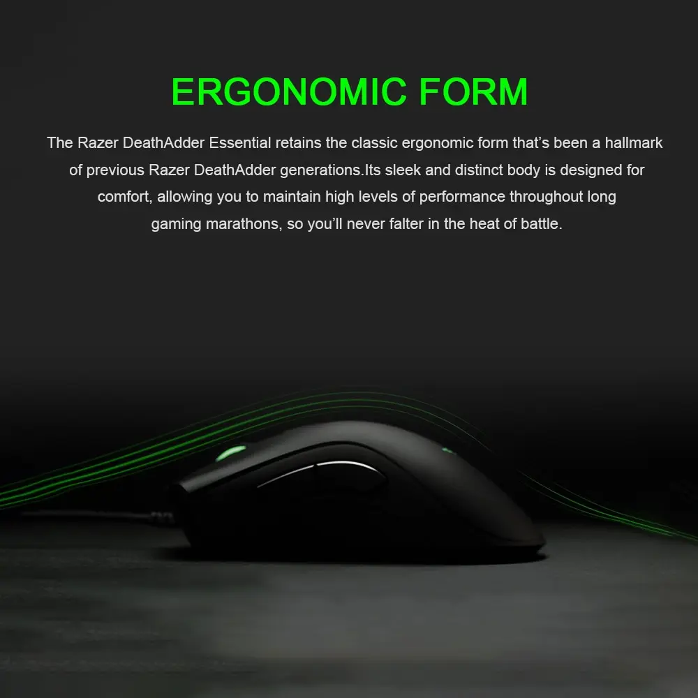 Black Razer Wired Gaming Mouse 6400DPI Optical Sensor 5 Independently Buttons For PC Gamer
