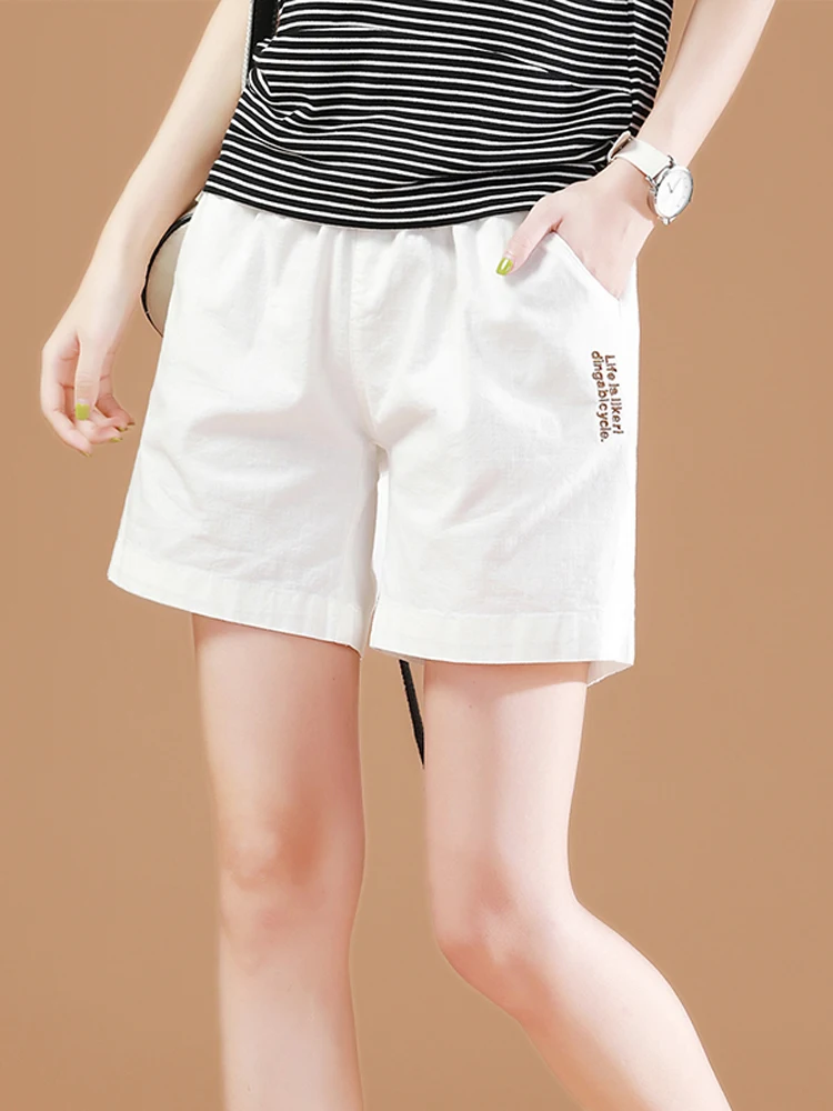 

HCXR Women Shorts 2023 Summer Wide Leg Drawstring Elastic Waist Solid Pant Kroean Fashion Casual Female Sport White Trouser