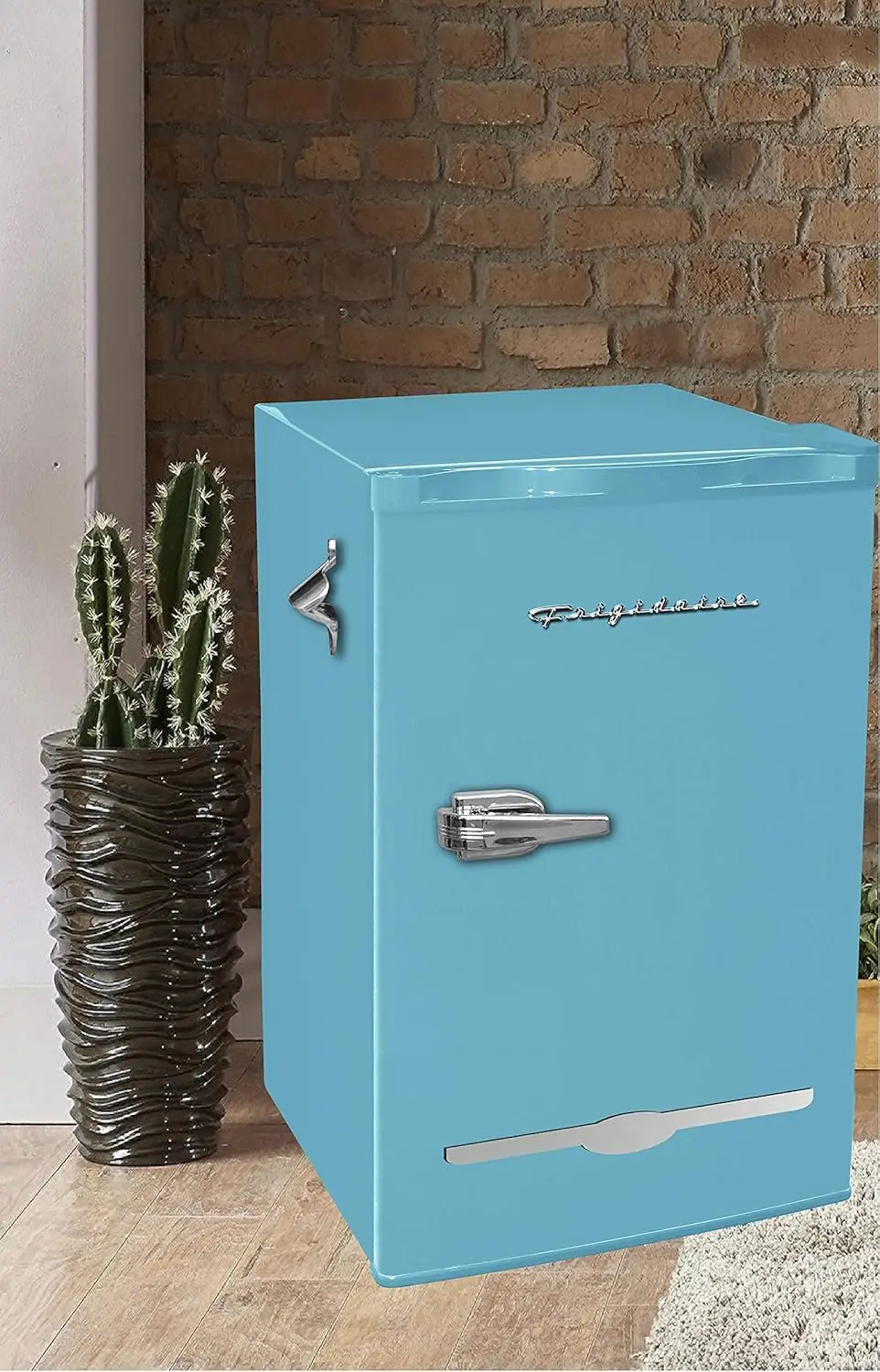 New EFR376-BLUE 3.2 Cu Ft Blue Retro Bar Fridge with Side Bottle Opener