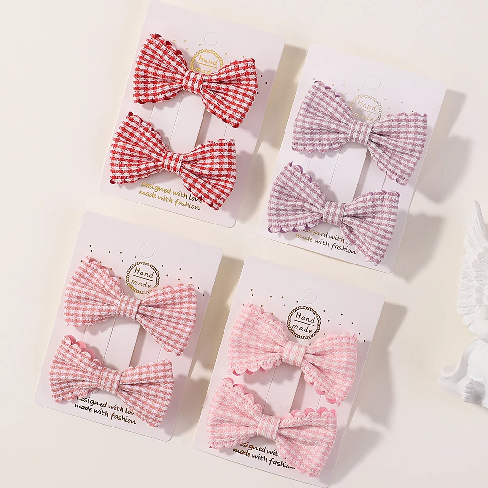 Mini Bows Hairclips Baby girl Kids Cute Plaid Hairpins Headwear Sweet Barrettes Lovely Hair Accessories Gift 2PCS/Set