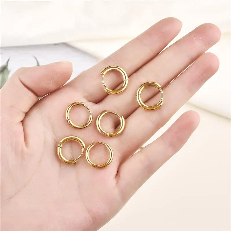 10pcs Stainless Steel Small Hoops Earring Piercing Ear Cartilage 8-20mm Women Men Stainles Steel Round Circle Pendientes 4