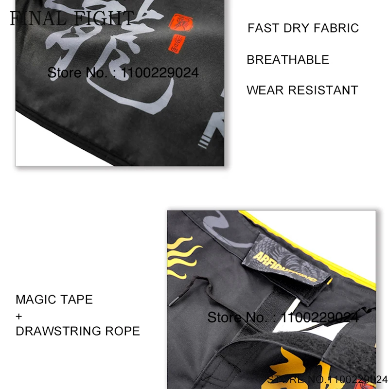 Men's MMA Shorts Fight Pants Dragon Print Gym Free Combat Mixed Martial Arts BJJ Jiu-jitsu Sanda Sports Training Boxing Shorts