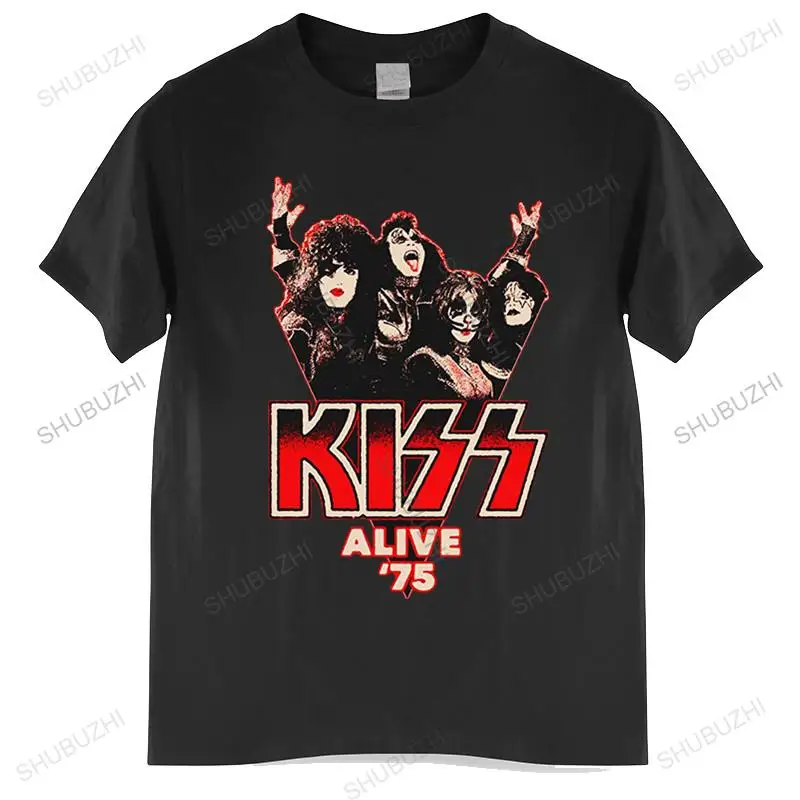 

Футболка мужская хлопковая, черный топ, рубашка Kiss Band - Alive 75, европейские размеры