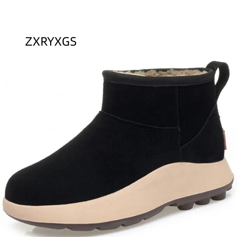 

ZXRYXGS 2023 Frosted Cowhide with Plush Wool Boots Warm Comfort Snow Boots Thick Sole Non-slip Wedges Boots Winter Women Boots