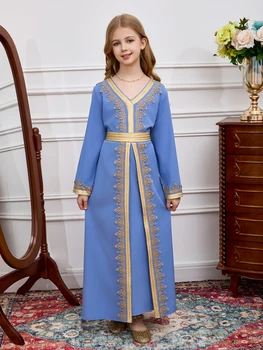 Girls Middle East Prayer Dress Muslim Abaya Hooded Islamic Modest Arabian Dresses Middle Dubai Attire Kaftan 1
