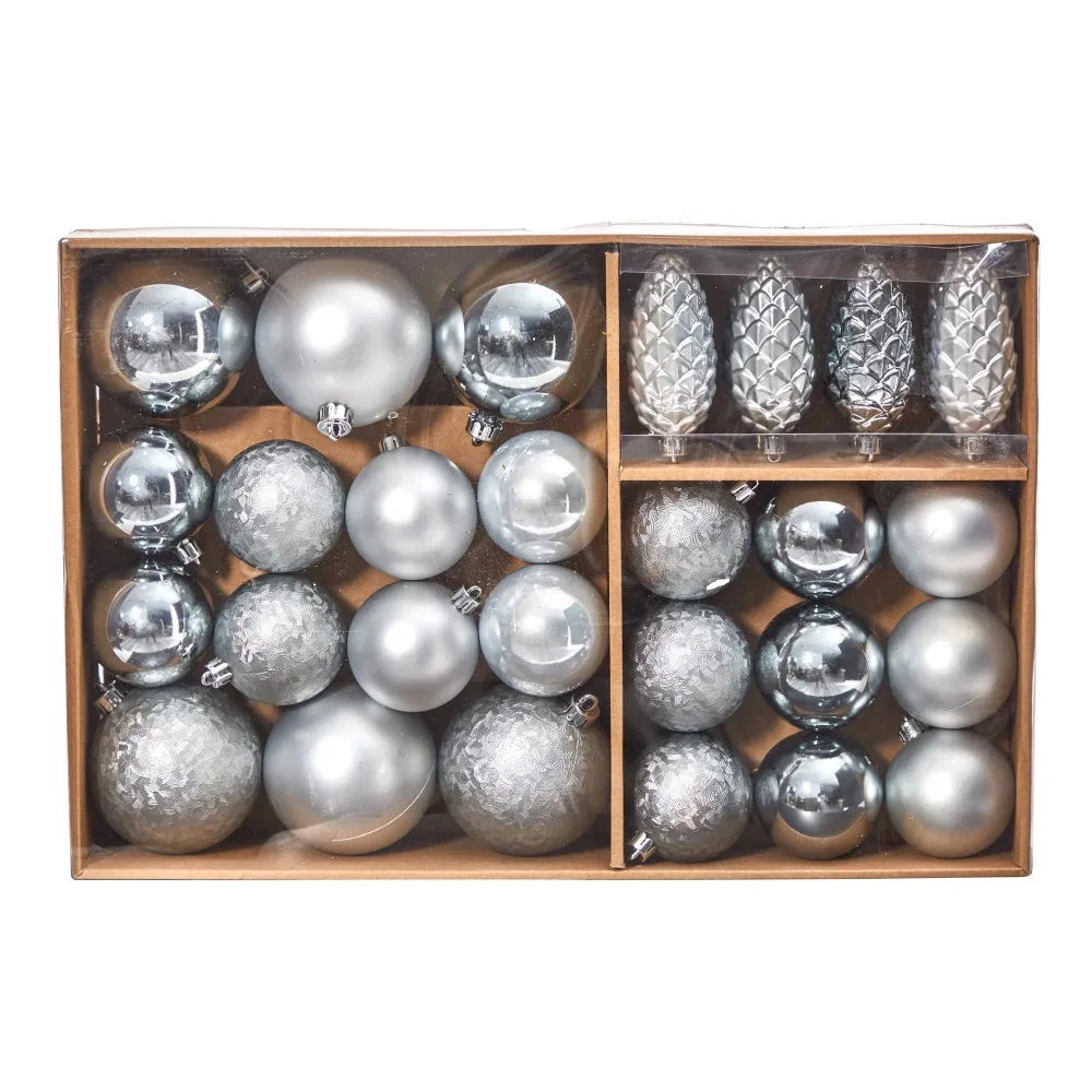 

Silver Plastic Holiday Christmas Lux Shatterproof Ornament Set, 23 Count