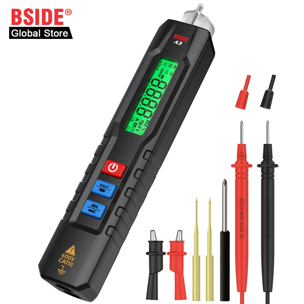 

Цифровой мультиметр BSIDE, автоматический измеритель напряжения в виде ручки, мультиметр постоянного и переменного тока, Емкость Ом, вольтметр с ЖК-дисплеем