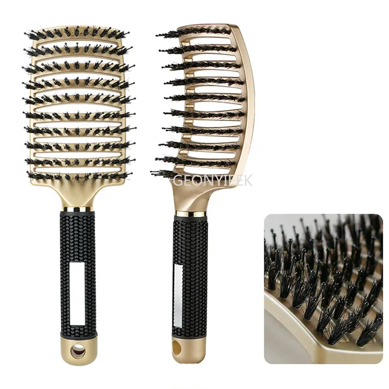 Spazzola per capelli pettine per massaggio del cuoio capelluto spazzola per capelli setola e Nylon spazzola per capelli riccia bagnata districante per strumenti per lo Styling dei parrucchieri del salone - immagine 4