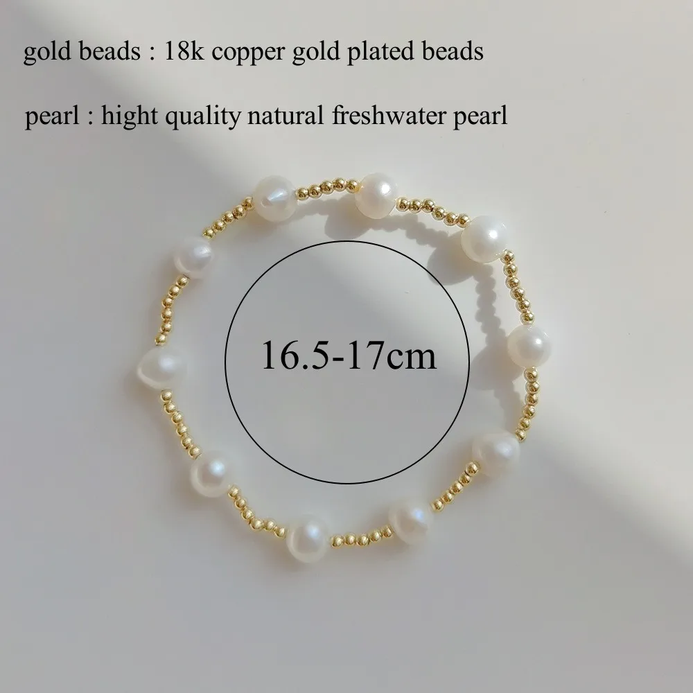 KKBEAD 고품질 언페이드 골드 플레이트 비즈 팔찌, 럭셔리 쥬얼리, 좋은 천연 진주 팔찌, 여성용 쥬얼리 펄세라