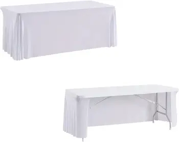 6ft Spandex Open Back Table Skirts,Rectangle Table Clothes, Ruffles Elastic Table Cover for Weddings Parties Banquets 1