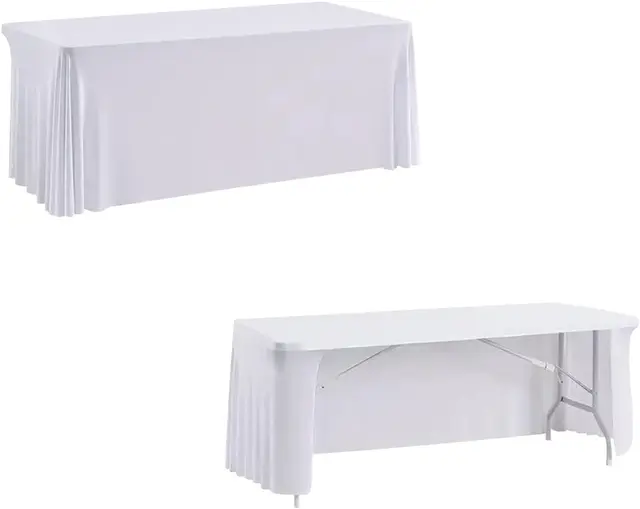 6ft Spandex Open Back Table Skirts,Rectangle Table Clothes, Ruffles Elastic Table Cover for Weddings Parties Banquets 1