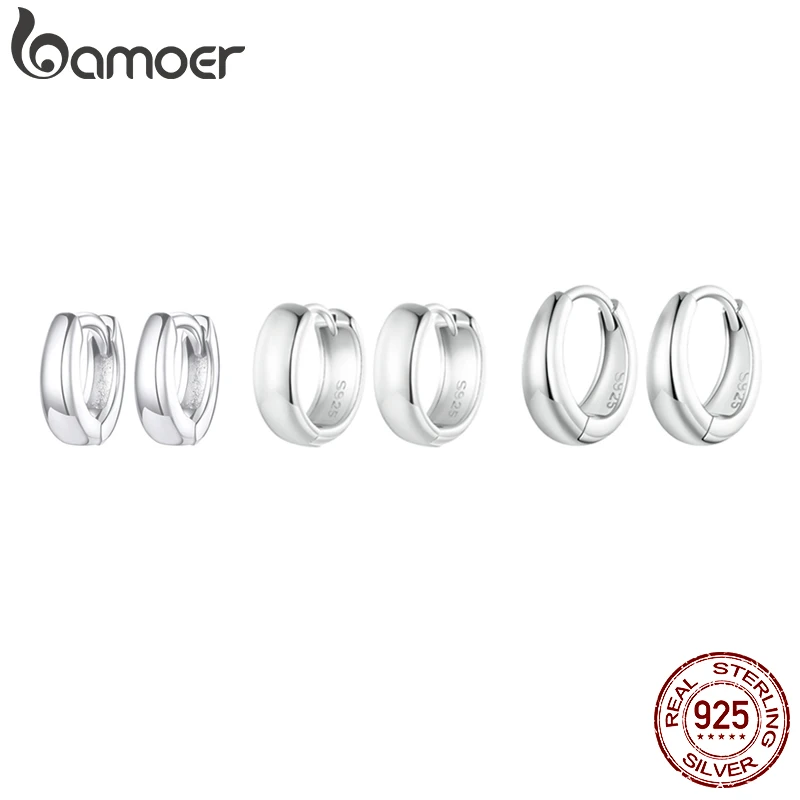 

Bamoer, серебро 925 пробы, классика, Huggie, пряжки для ушей, простые серьги-кольца в стиле панк для женщин, вечерние, Платиновое покрытие, ювелирные украшения