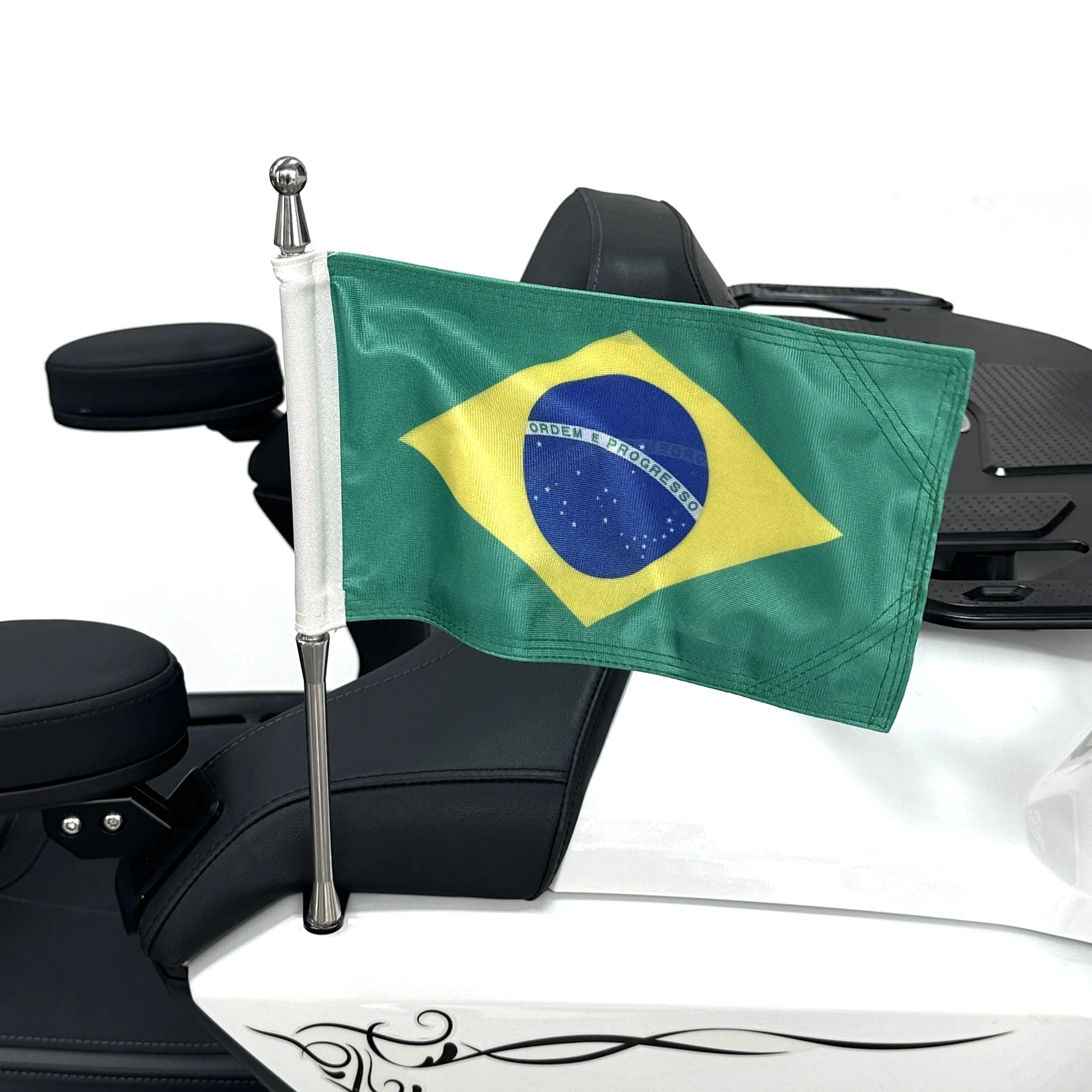 

Panical Brazil Silver Passenger Rear Trunk Flag Set Flagpole Kit For Honda Gold Wing Tour GL1800 2018-2024
