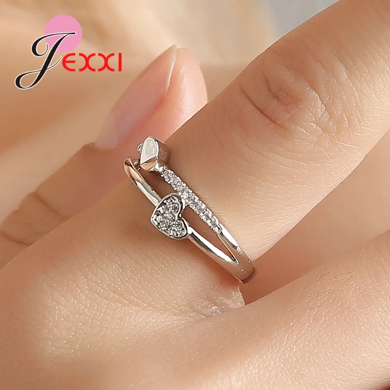 925 Sterling Silver Love Heart Shape Finger Rings For Women Girls Band Engagement Statement Wedding Jewelry Anel