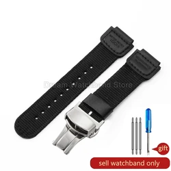 Stylish Black Army - Green Nylon Watch Band with Convex Interface - Lightweight and Flexible 18x24mm - 18x24mm (Black - Steel - B1)