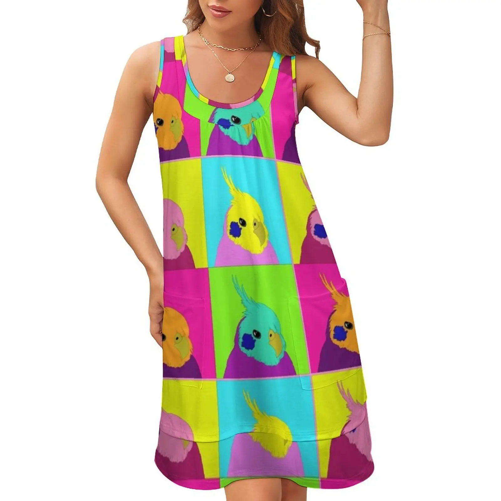 

Pop Art Cockatiel Sleeveless U-Neck Fake Two Piece Dress Dress for girls summer women's suit dress for women 2024 cute