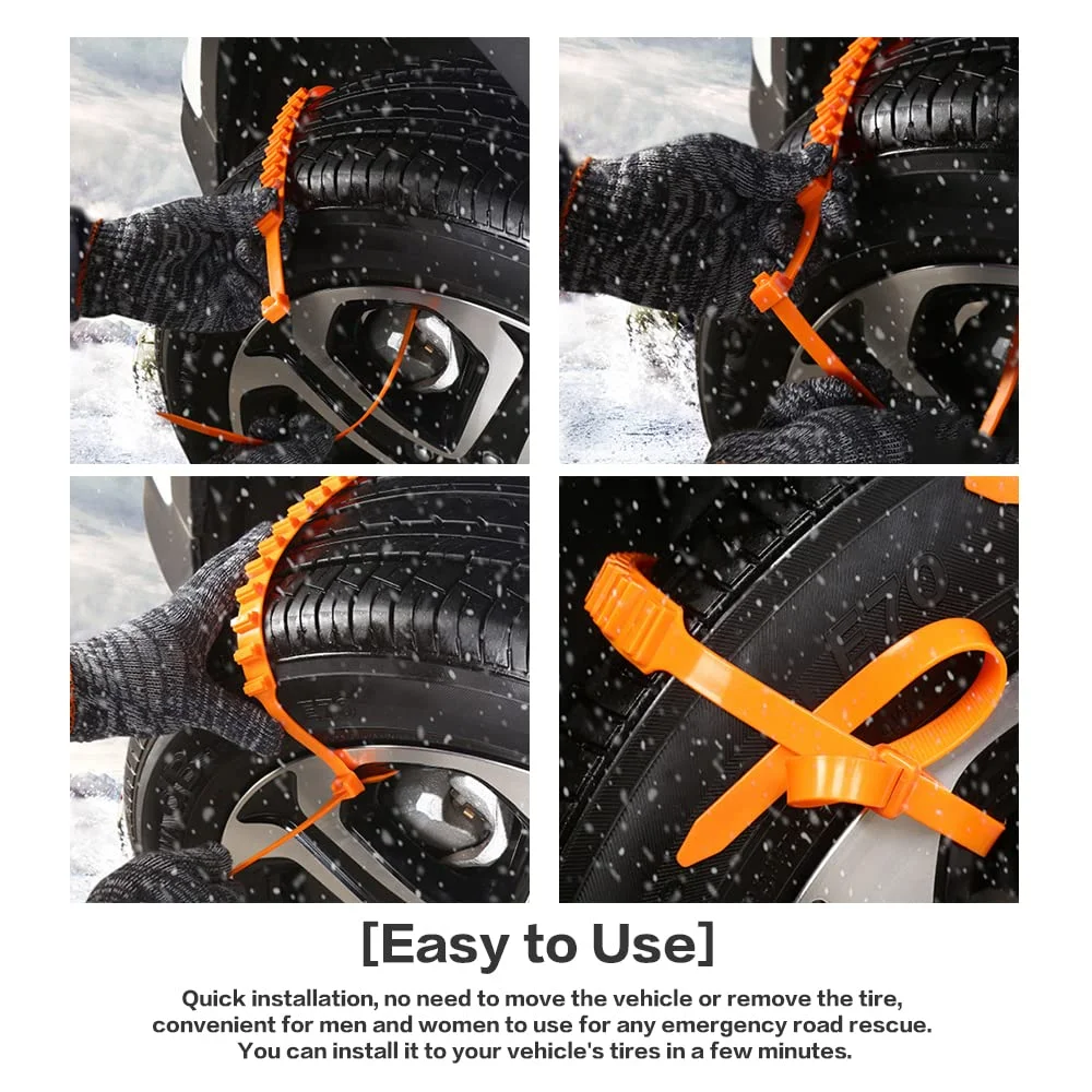Tire Chains 12 PCS Universal Car Snow Chains Portable Winter Tyres Wheels Non-Slip Cable Tie Reusable Anti-skid Nylon Tire