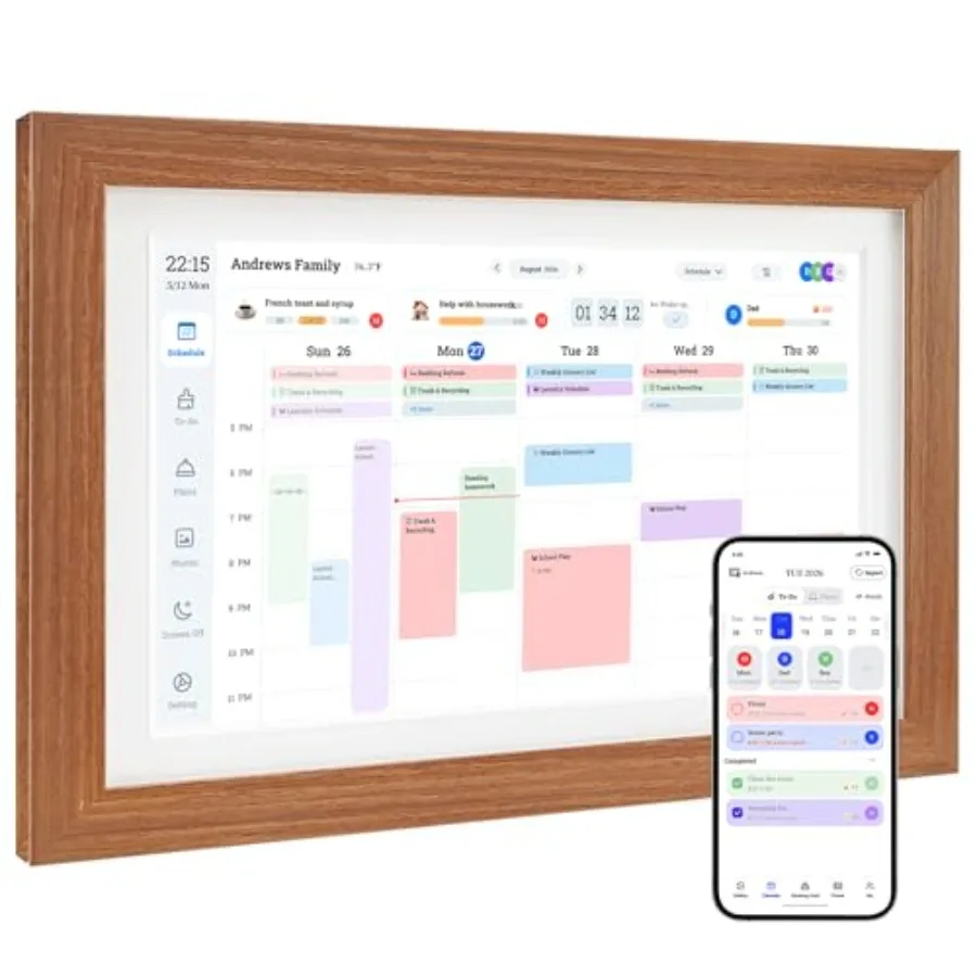 Digital Calendar and Smart Chore Chart, 10.1'' Touchscreen Family Organizer with Multi-Calendar Sync, Reward System, Photo Fram