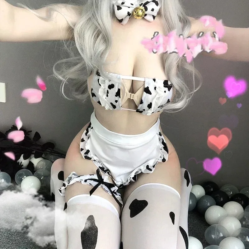 Japanese Cos Cow Cosplay Costume Maid Tankini Bikini Swimsuit Anime Girls Swimwear Clothing Lolita Bra and Panty Set Stockings women cosplay costume
