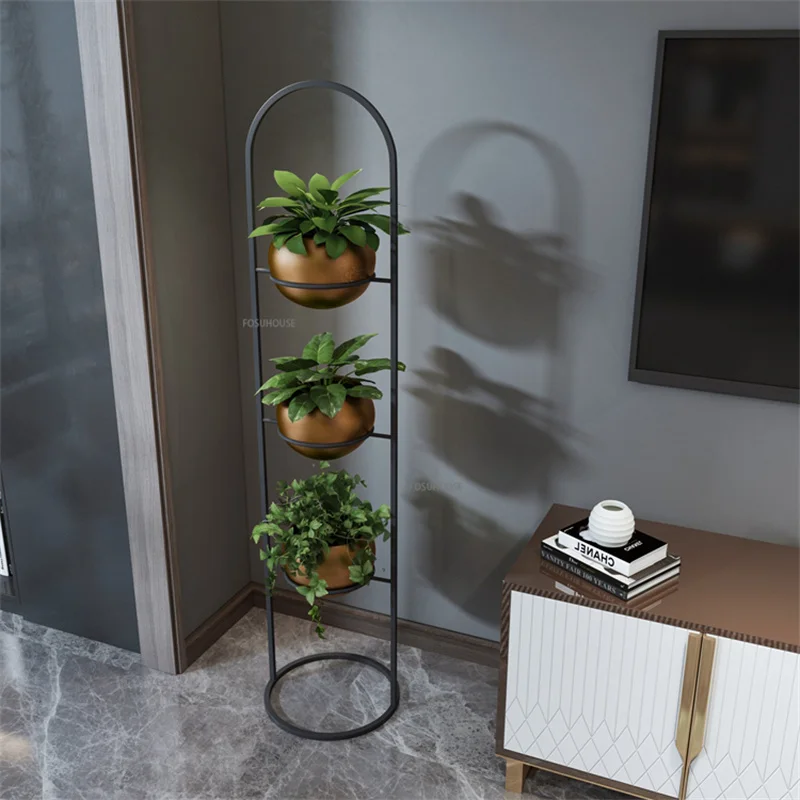 Modern Minimalist Black Iron Flower Shelf Indoor Living Room Green Dill Plant Shelf Flower Pot Stand Balcony Home Furniture Z