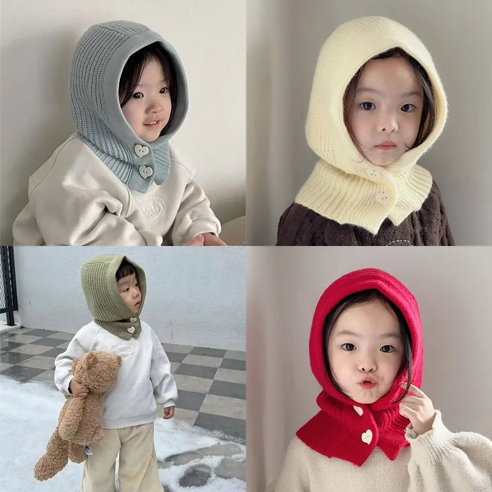 Solid Color Woolen Knitted Children Hat Winter Warm One Piece Kids Scarf Cap Korean Style Ear Protection Cap For Boys Girls