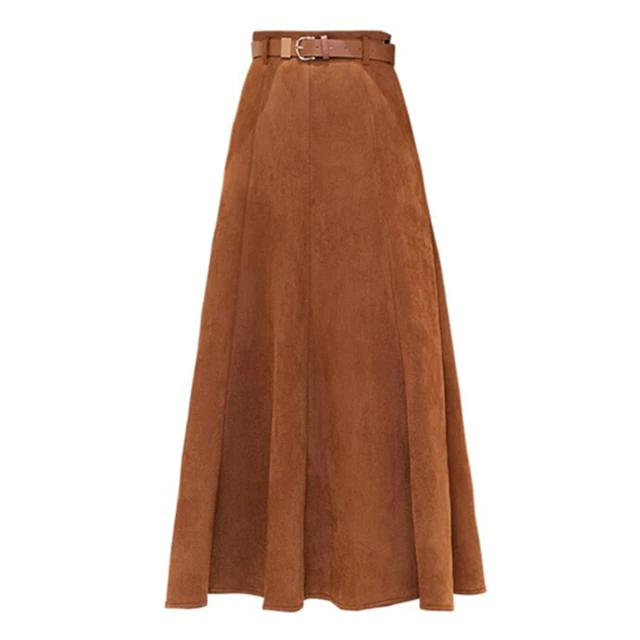 Black Vintage High Waist Pleated Skirt Women Oversize Fashion Brown Loose  Casual Suede Long Skirts Clothes Autumn Winter 2023 - AliExpress