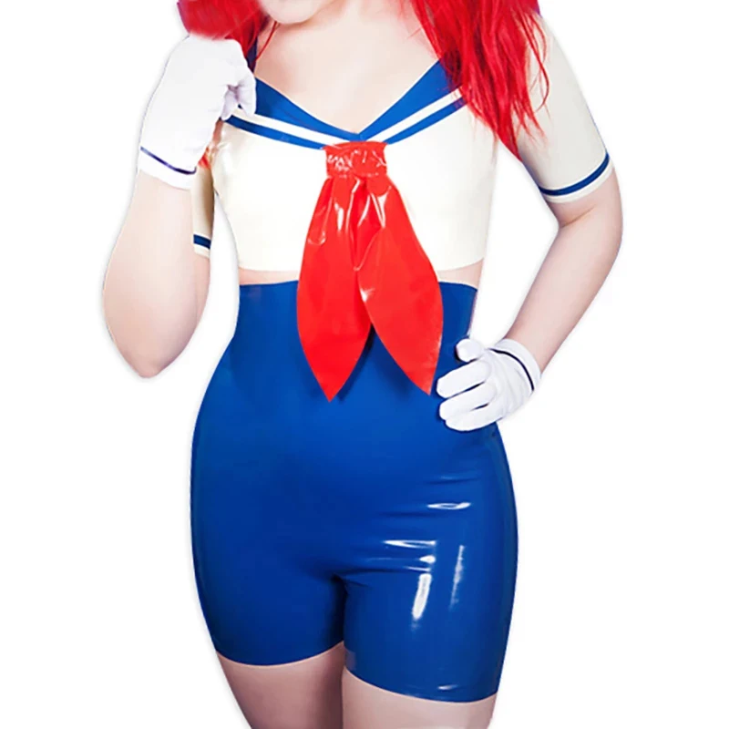 

Latex Dress Uniform Dress Sailor Style Rubber Cosplay Dress for Women Full Set (No Gloves)