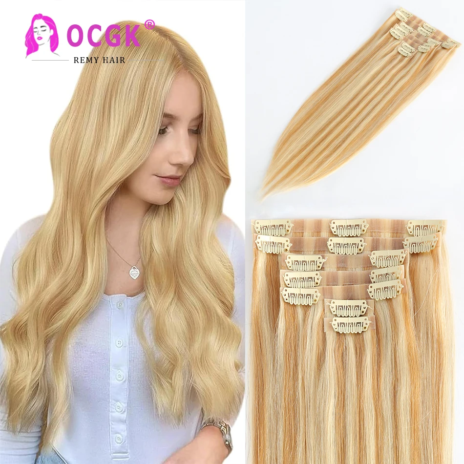 

Pu Edge Clip Tn Hair Extensions Straight Real Human Hair Extensions For Women Full Head 14-28Inch Bleach Blonde 120G 7Pcs/Set