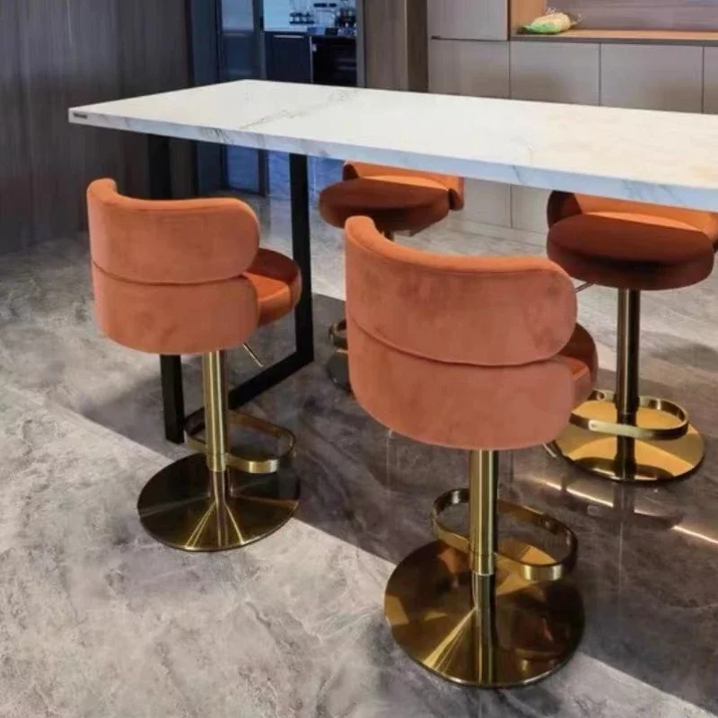 Gold Leg Ergonomic Bar Stools Nordic Minimalist Backrest Relaxing Counter Bar Chairs Adjustable Soft Sillas De Furniture