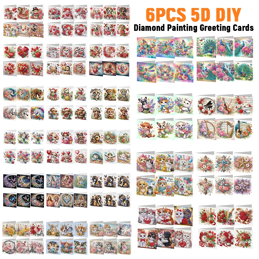 Valentines Day Angel Diamond Handmade Card DIY Diamond Painting Kit 6Pcs for Holiday Party Favors