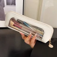 PU Pencil Case Portable Waterproof Transparent Cosmetic Bag Zipper Makeup Brush Storage Bag Sundries Organizers Stationery Gifts 1