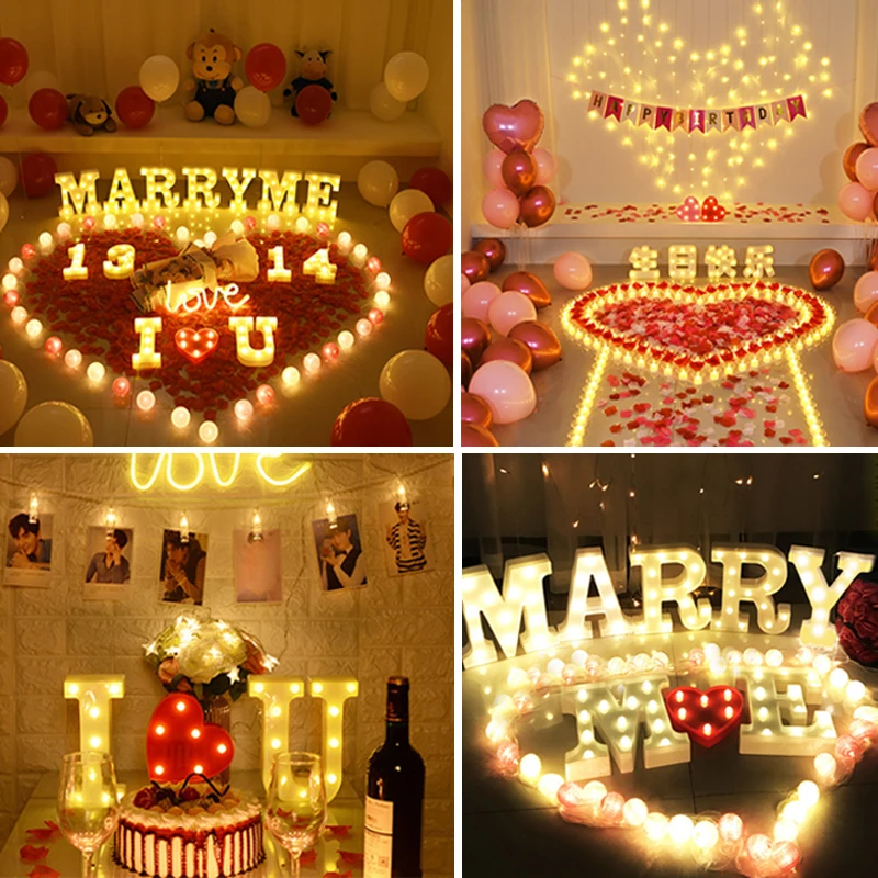  YSJJNDH Luces decorativas con letras LED, luminosas, 26 letras  del alfabeto inglés, lámpara de noche creativa con batería, fiesta  romántica, decoración del hogar, decoración del hogar (color K, :  Herramientas y