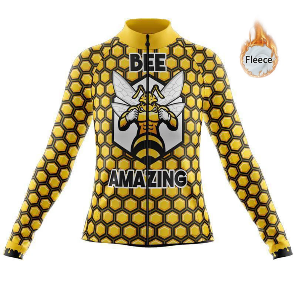 

Women 2023 Bee Amazing Cycling Jersey Long Sleeve Winter Thermal Fleece Bicycle MTB Road Bike Clothing
