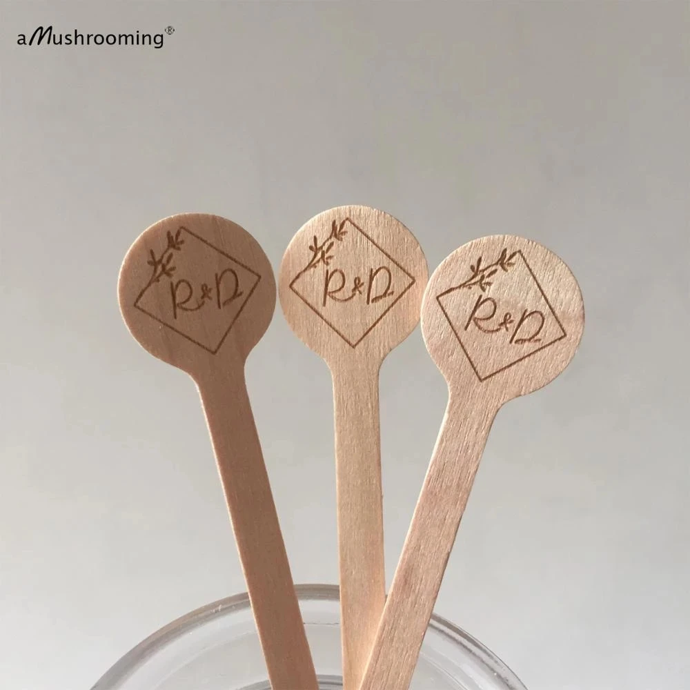 100pcs Cocktails Stirrers Drink Sticks with Initials Vintage Party Round Wooden Swizzle Stirrers Cocktail Party